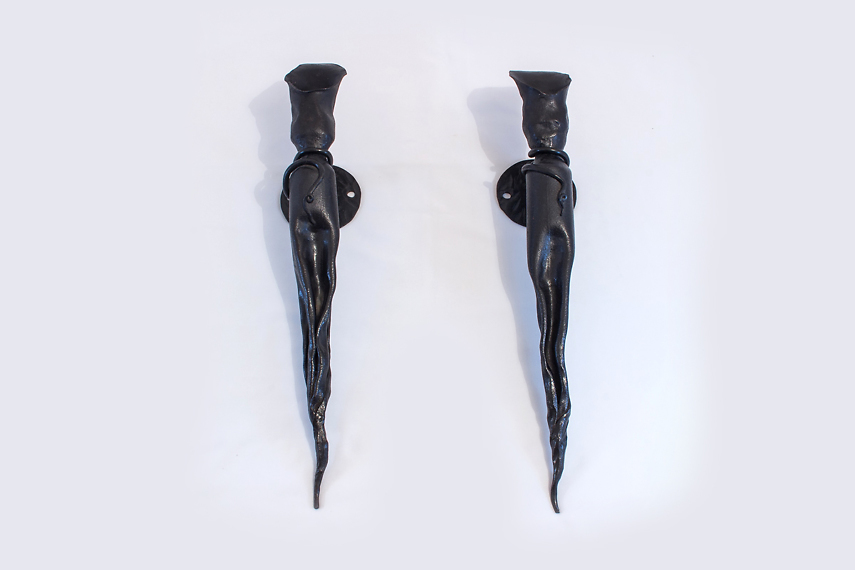 Pair of wall mountable wrought iron fire torches | BDSM Attributes