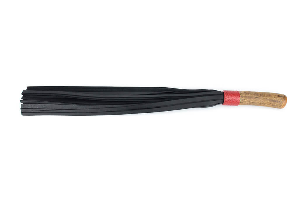 Leather flogger with wooden handle cover 1