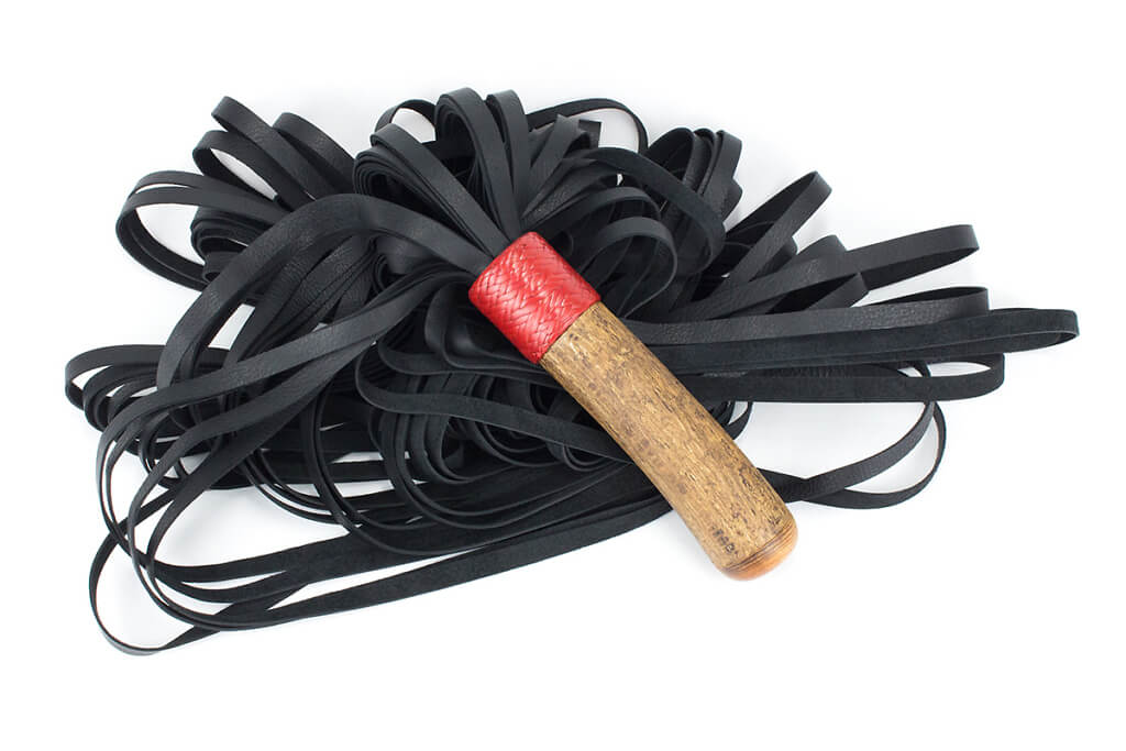 Leather flogger with wooden handle cover 2